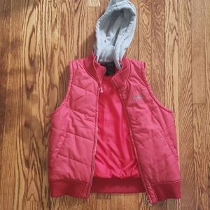 Vans Red Grey Puffer Quilted Zip Up Hooded Vest